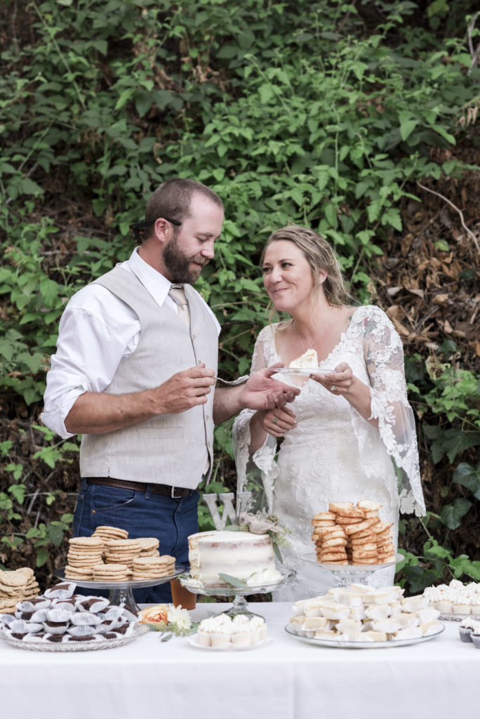 bride and groom cake tasting