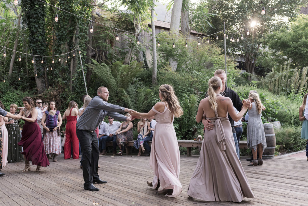 garden wedding reception guests dancing