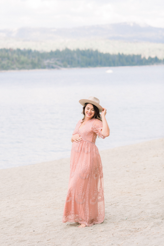 Shop Pink Blush Maternity Dress for Shaver Lake maternity photos by Kirsten Bullard Photography