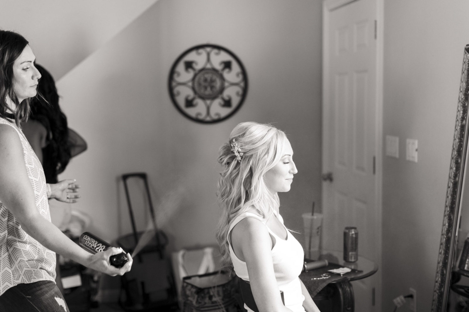 bride's finishing touches for hair and makeup