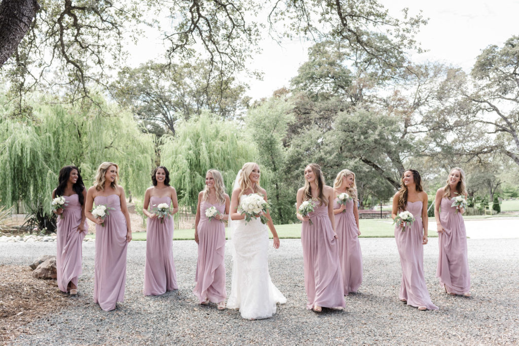 bride and bridesmaids in natural light
