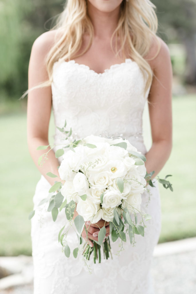 bridal bouquet with white roses and greenery