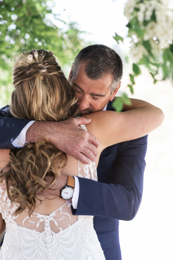 first look with bride and her father at Rio Seco Winery in Paso Robles photographed by San Luis Obispo wedding photographer Kirsten Bullard