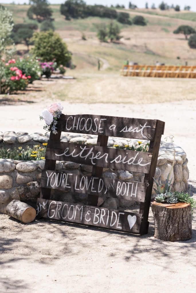 DIY wedding ceremony sign made from a wood pallet