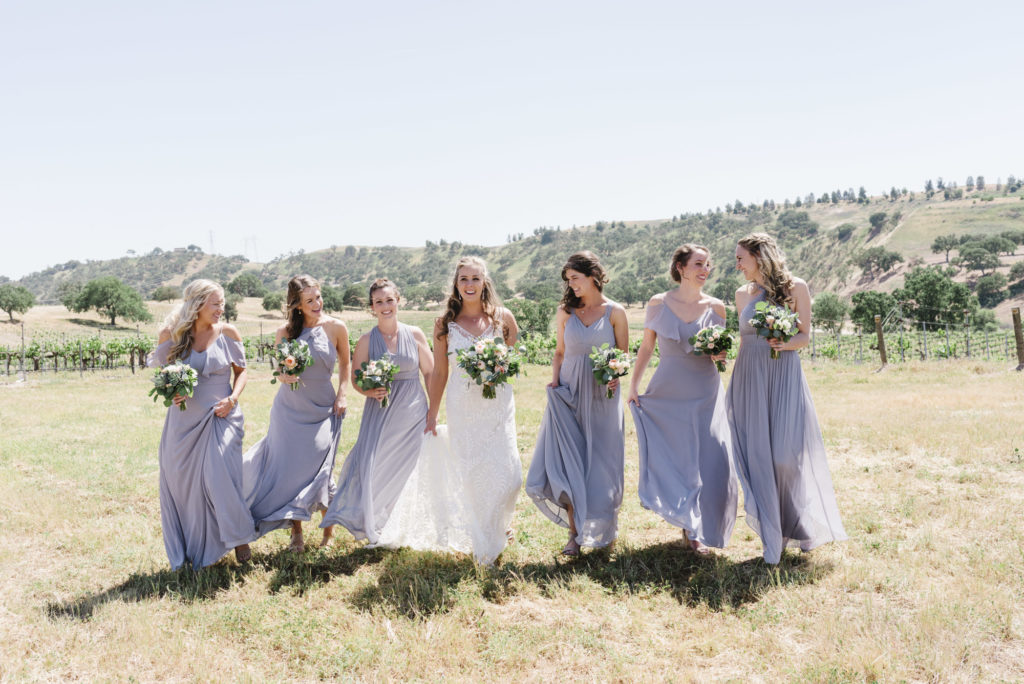 Bridesmaids at Paso Robles wedding venue Rio Seco Winery photographed by San Luis Obispo wedding photographer Kirsten Bullard
