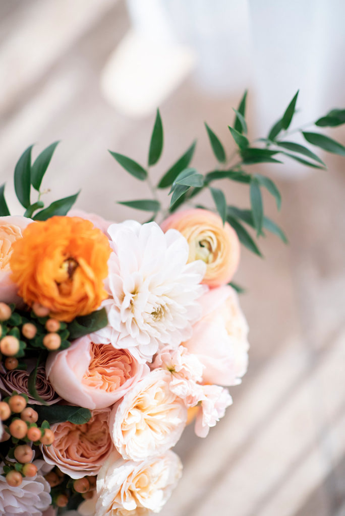 Wedding Bouquet with Orange and Blush Accents